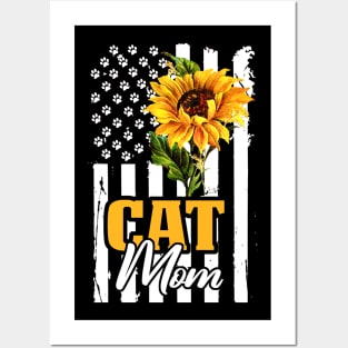 Flag American Cat Mom Posters and Art